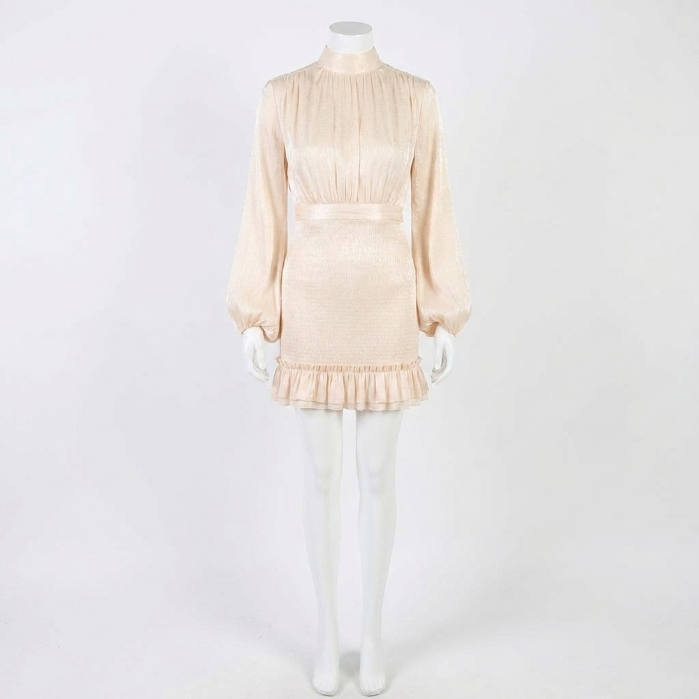 NEW LINE AND DOT rianne long sleeve mini dress in off white
